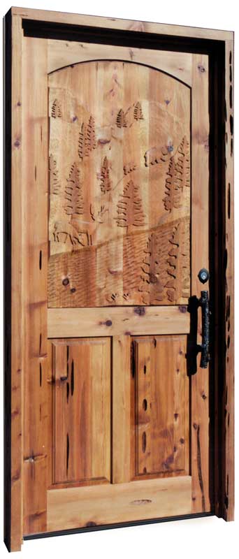 Hand Carved Door With Forest Deer And Custom Hardware 3003HC