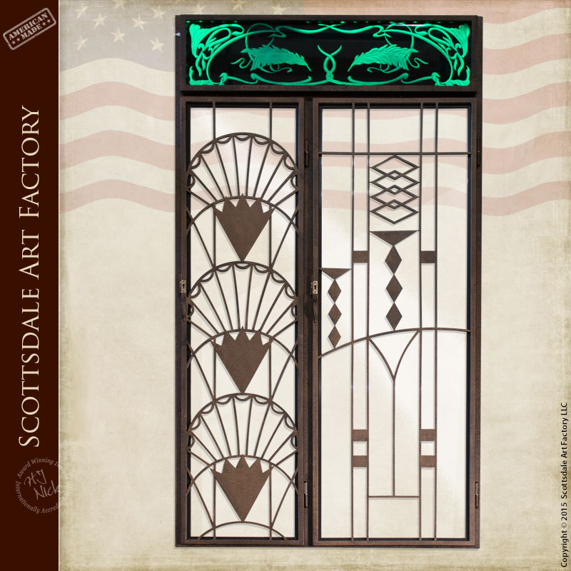 Iron Wine Doors / Lighted Art Deco Etched Glass - WSD802