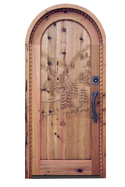Arch Top Custom Door With Hand Carved Wilderness Scene - 3005AT