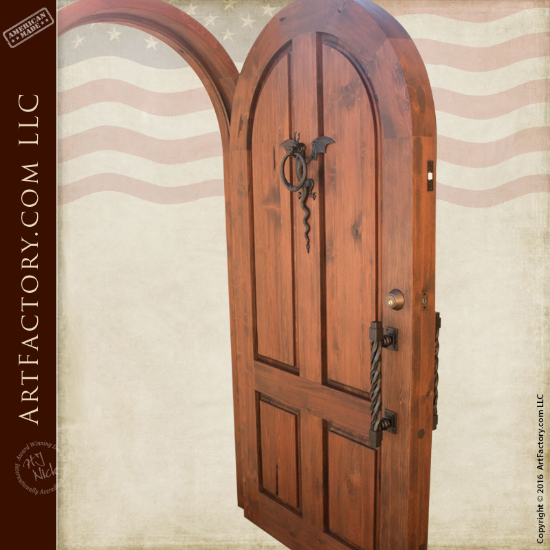 Arched Entry Door With Iron Dragon Knocker - AED6364