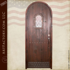 Handcrafted Doors - Arched Gothic Door with Decorative Iron Accents