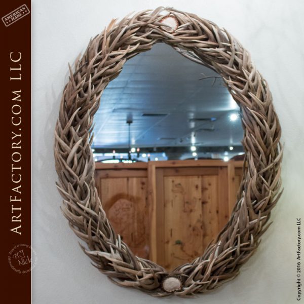 Oval Wall Mirror with Natural Antlers - NAM543