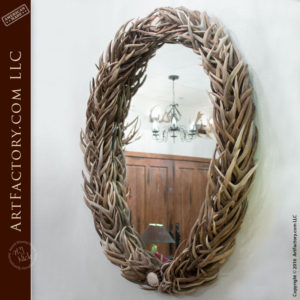 Oval Wall Mirror with Natural Antlers - NAM543