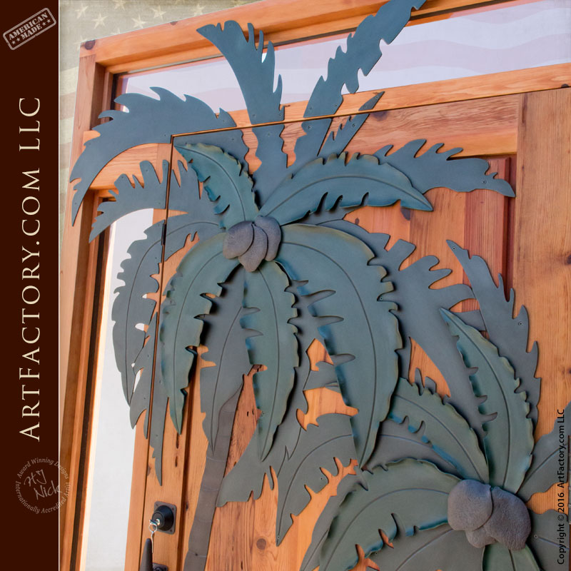 Palm Tree Custom Door Entrance with Sidelights, Transom - PTED67