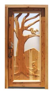 Carved Wood Door - Tree Squirrels Design  - 9343HC