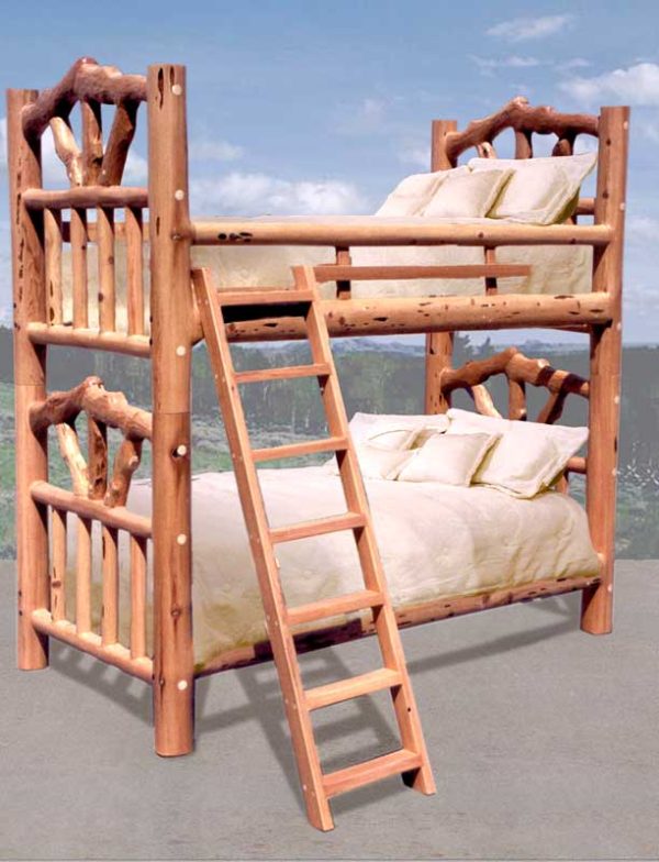Bunk Beds - Custom Wood Lodge Style With Ladder  - MLB532