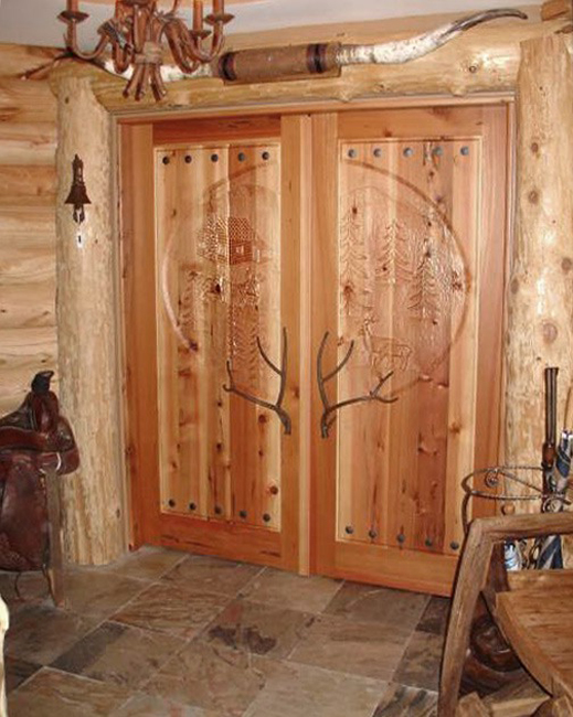 Handcarved Forest Theme Double Doors - Customer Provided CH1004