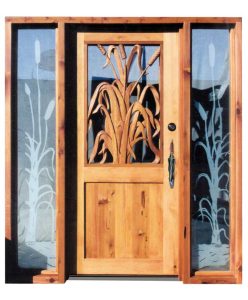 Custom Hand Carved Doors - Cattails By The Pond -  3002HC