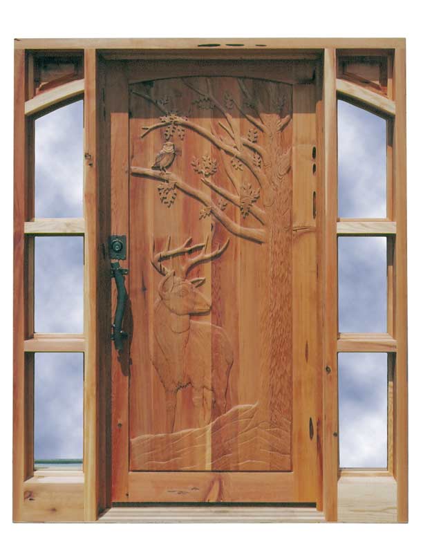 Carved Door - Custom Whitetail Buck with Owl Design - 7021HC