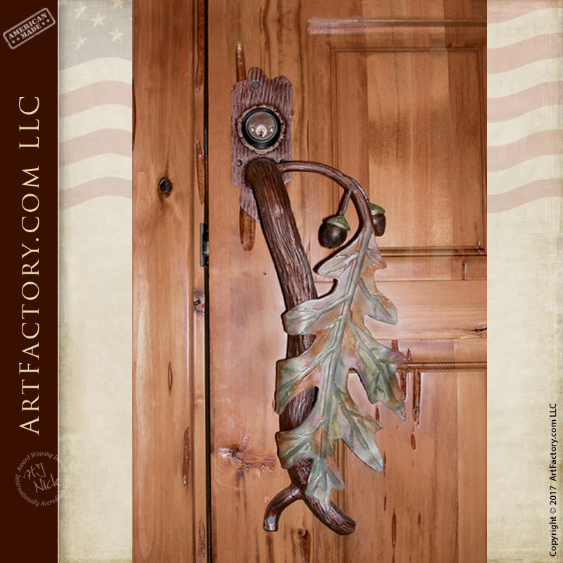 custom oak leaf door handle