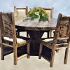 Dining Table - Rustic Log Table with Carved Back Chairs - MLT525